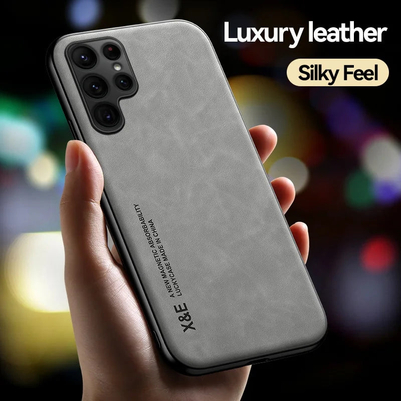 Magnetic Sheepskin Leather Case For Samsung S25 S24 S23 S22 Ultra S21 S20 FE Plus A73 A52s A53 A54 A55 5G Soft Shockproof Cover