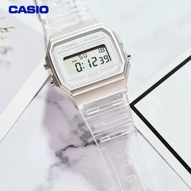 Casio F-91WS Square Electric Watch Resin Outdoor Waterproof Sports Women Men Student Watch Digital Stopwatch Automatic Calendar