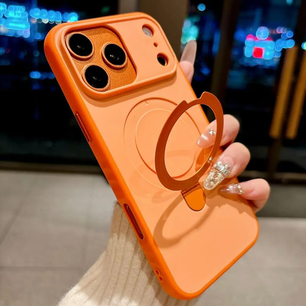 Luxury Skin Feel for Magsafe Phone Case For iPhone 17 16 13 15 Pro Max 14 Plus Magnetic Bracket Stand Anti-slip PC Cover