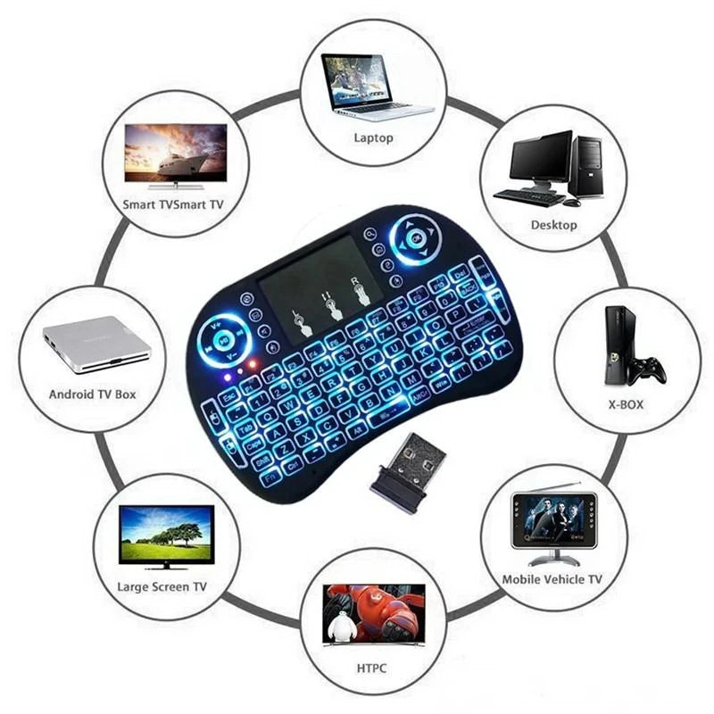 I8 Mini Wireless Keyboard 2.4G Bluetooth 7 Color Backlit English Russian Air Mouse Remote Touchpad For Android TV Box PC Laptop