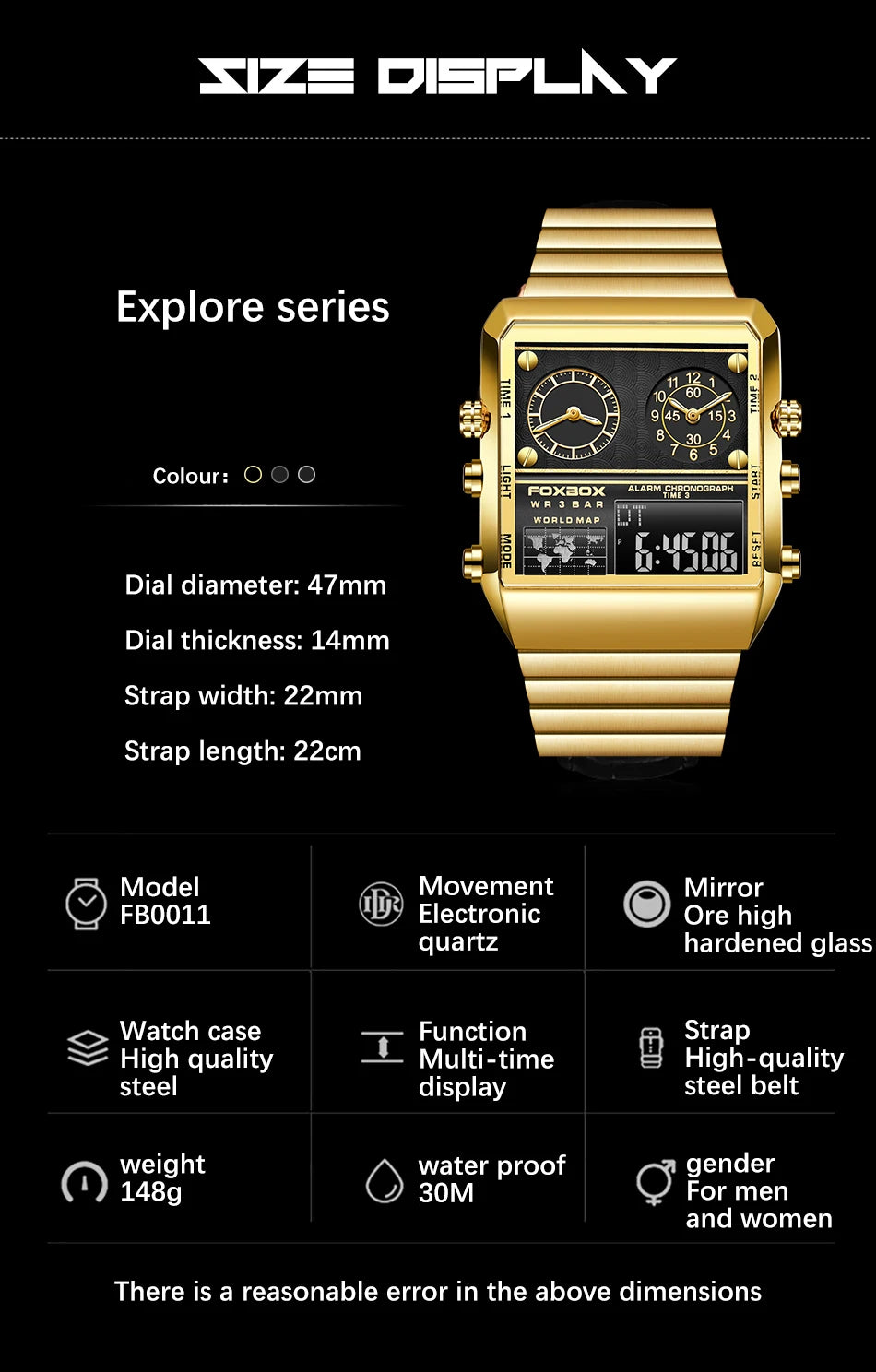 LIGE New Sport Mens Watches FOXBOX Brand Luxury Square Watch For Men Fashion Waterproof Dual Display Watch Relogio Masculino+box