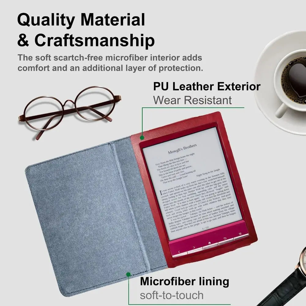 Magnetic E-Reader Case Premium Leather Anti-fall Back Cover Shockproof Soft Protective Shell for Sony PRS T2