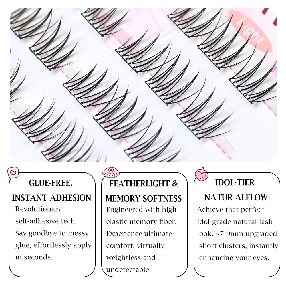 No Glue Needed Idol False Eyelashes Large Capacity 7-9mm Self Adhesive Eyelashes DIY Lash Extension Korean Makeup Cluster Lashes