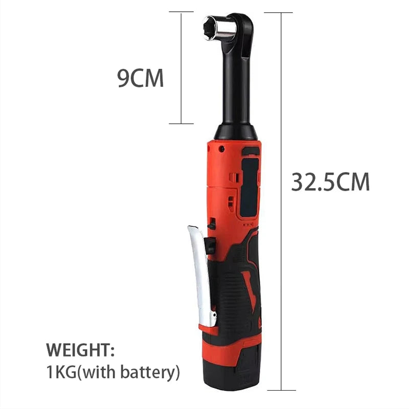Cordless 90° Electric Ratchet Wrench with Extended Handle Long Reach Electric Ratchet Lithium-Ion Auto Repair Tool Set