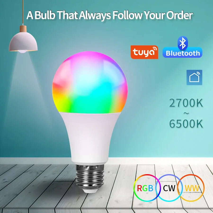 Tuya Smart Led Bulb E27 220V Smart Light Dimable Bluetooth RGB Lamp APP Control for Bedroom Room Decoration Party Lights