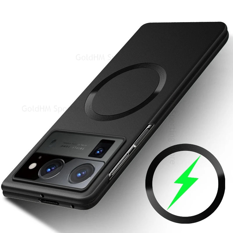 Metallic Paint For Magsafe Case For Tecno Phantom V Fold2 Magnetic Matte Wireless Charging Cover Phantom V Fold 2 Full Protector