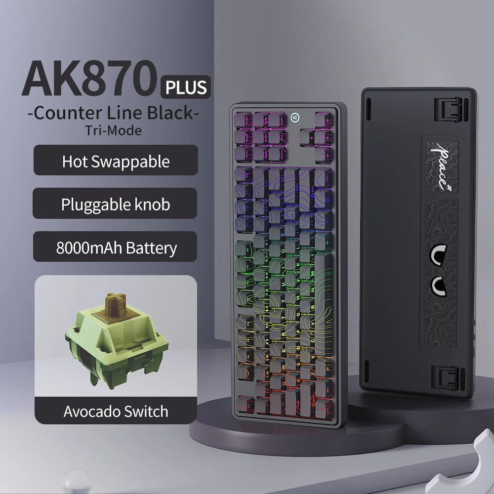 AJAZZ AK870 PLUS wireless three-mode mechanical keyboard hot-swappable screen gaming keyboard 87 keys