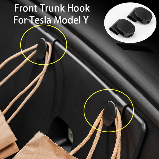 2pcs Front Trunk Hook for Tesla Model Y Storage Clips Hooks for Tidying Stowing Bags Umbrella Car Trunk Organizer ABS 2021-2023