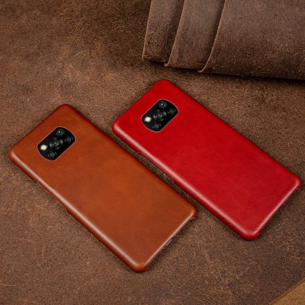 Genuine Leather Phone Case For Xiaomi Poco Series Cover Hand Made Oil Wax Pattern X3 X4 M3 M4 M5 F1 F2 F3 F3GT F4 F4GT C40 C50