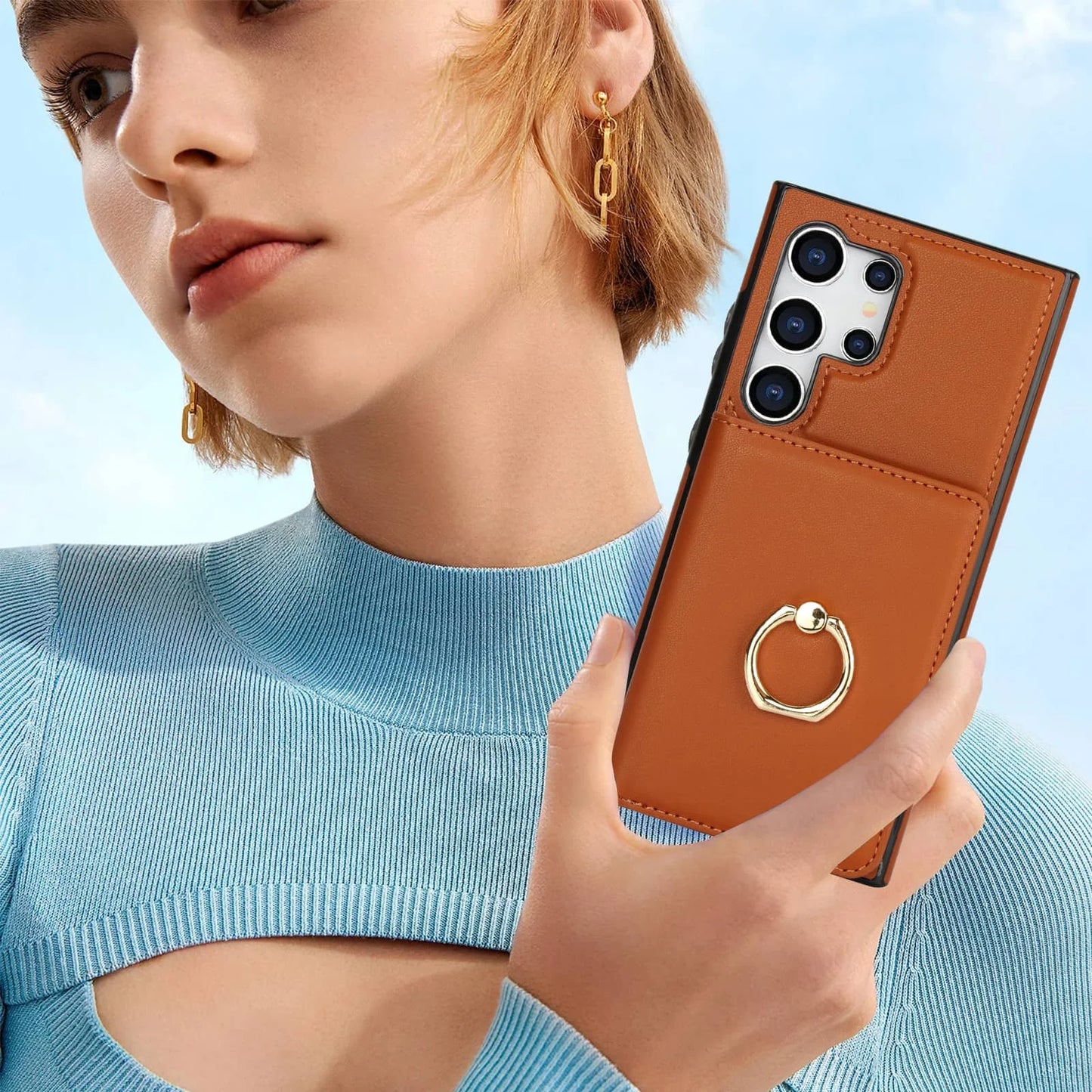 Wallet Case with Card Holder, 360° Rotation Ring Kickstand Magnetic Clasp for Samsung Galaxy S25 S24/S23/S22/S21 Ultra/Note 20