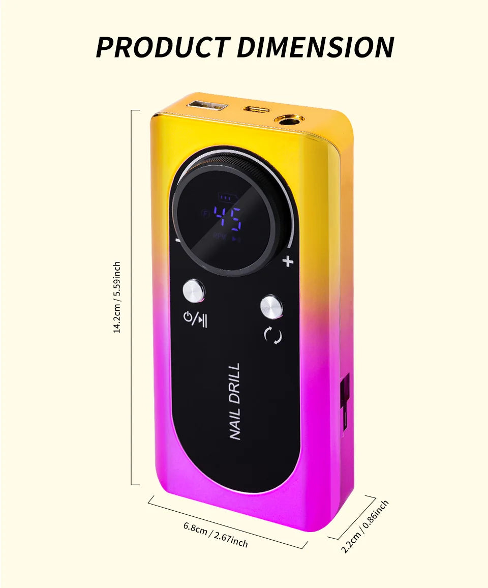 45000RPM Nail Drill Machine Kit Rechargeable Electric Portable Nail Sander File for Gel Nails Polishing For Manicure Salon Home