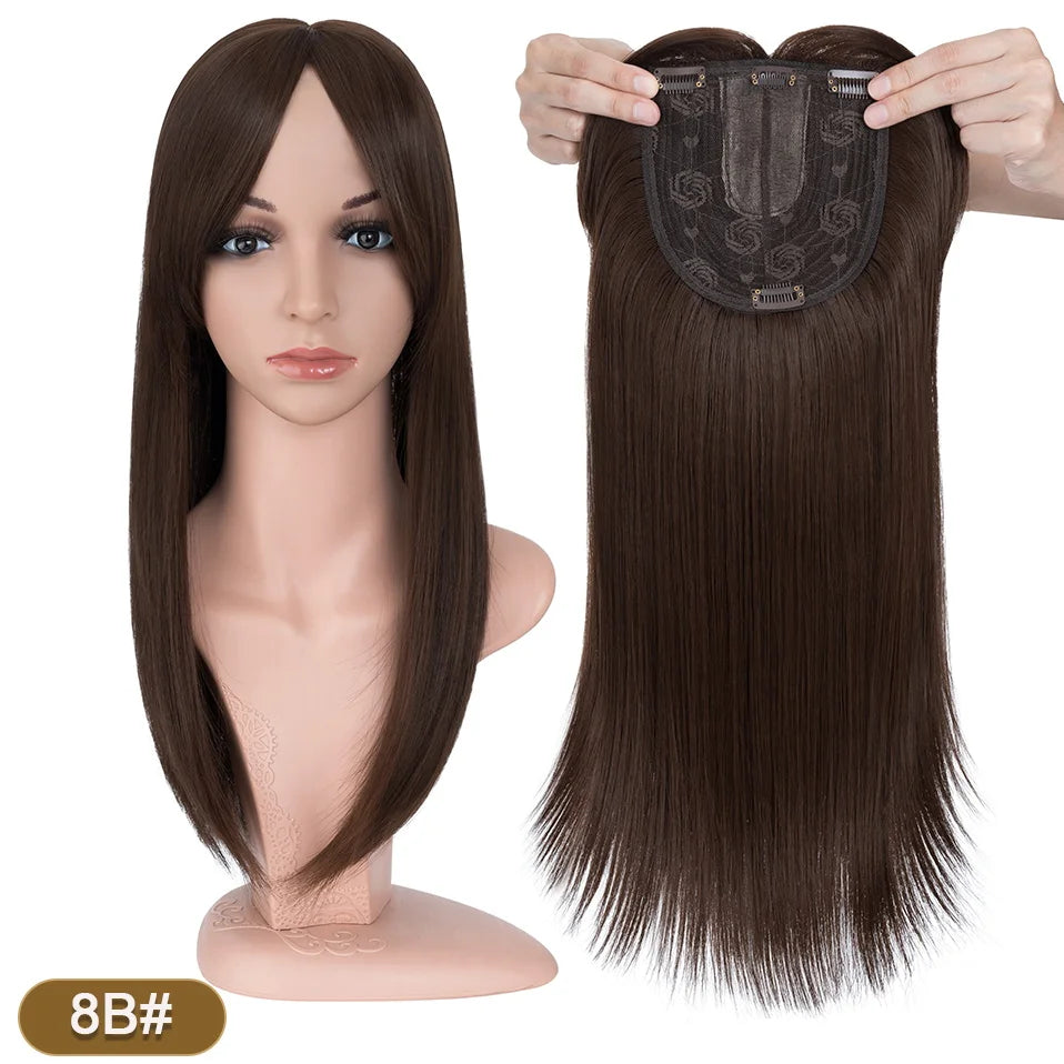 Benehair 14'' 18'' Hair Toppers with Bangs for Women Synthetic 6x6 Top Hairpieces Wigs Long Striaght Clip in Hair Extension