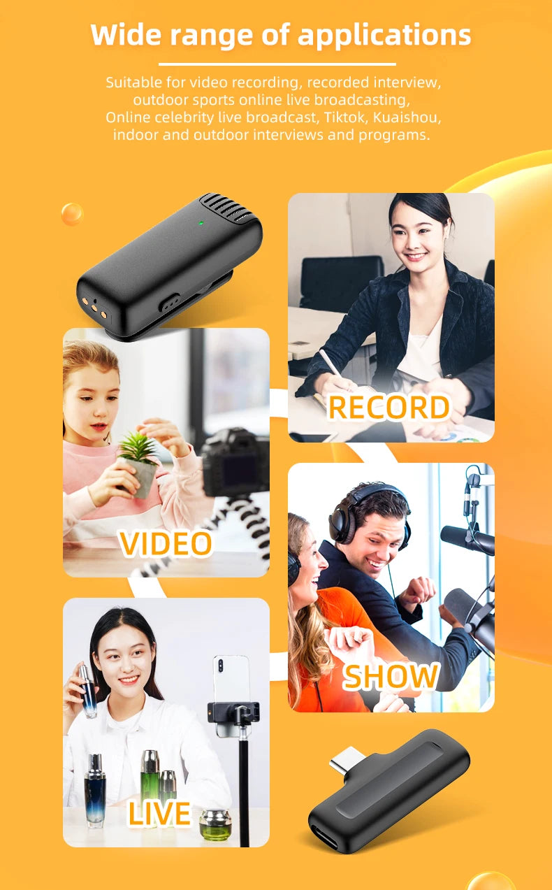 J13 Wireless Microphone With Charging Case For IPhone/iPad /Android Mini Wireless Tie Microphone Low Latency Plug and Play