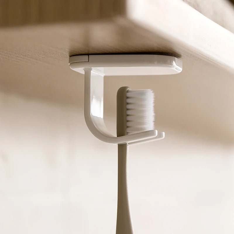 Self Adhesive Detachable Toothbrush Holder for Bathroom Countertop Wall Mounted Electric Toothbrush Plastic Storage Hook