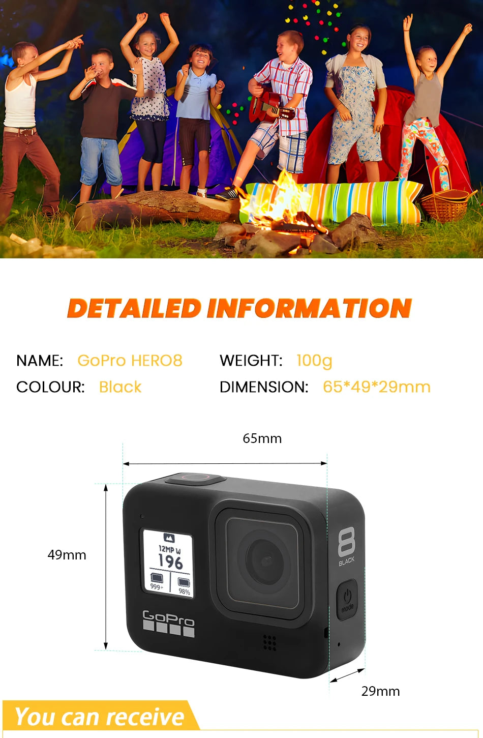 GoPro hero 8 Black stable 4K video 12MP photo portable 1080p live broadcast Motorcycle and Skiing Sports go pro Camera