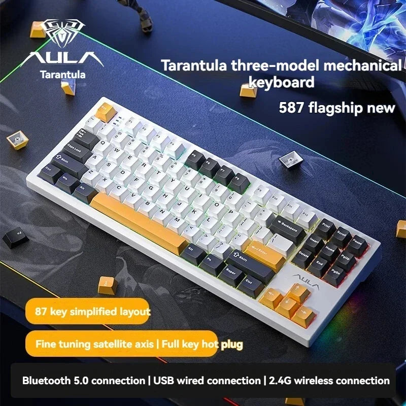 AULA S87Pro Gaming Mechanical Keyboard Wireless Bluetooth Keyboard Tri-mode RGB Hot Swappable Customized Games Accessories