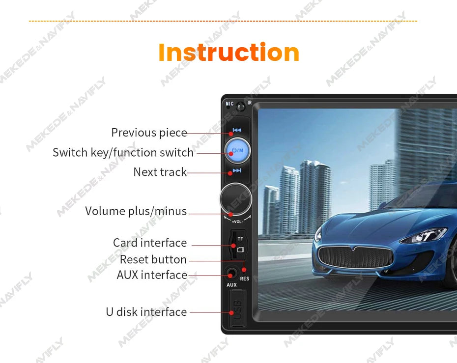 7 Inch HD Touch Screen Intelligent System Car Multimedia MP5 Player For Universal Support Back-up Camera SWC Mirror Link AUX-In