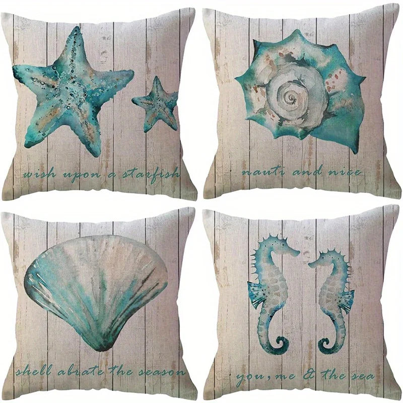 Home Decor Seashells & Seahorses Ocean-Printed Cushion Covers Pattern Cushion Cover Suitable for Sofa Bedroom Car Pillow Cover