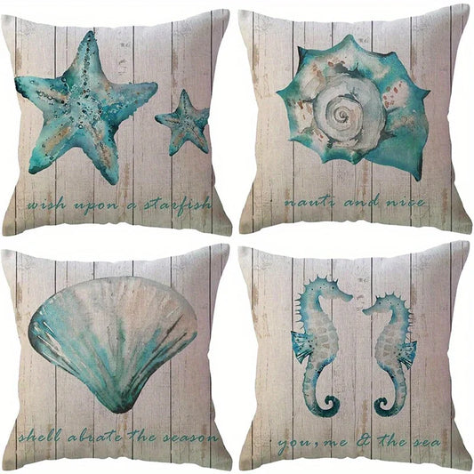 Home Decor Seashells & Seahorses Ocean-Printed Cushion Covers Pattern Cushion Cover Suitable for Sofa Bedroom Car Pillow Cover