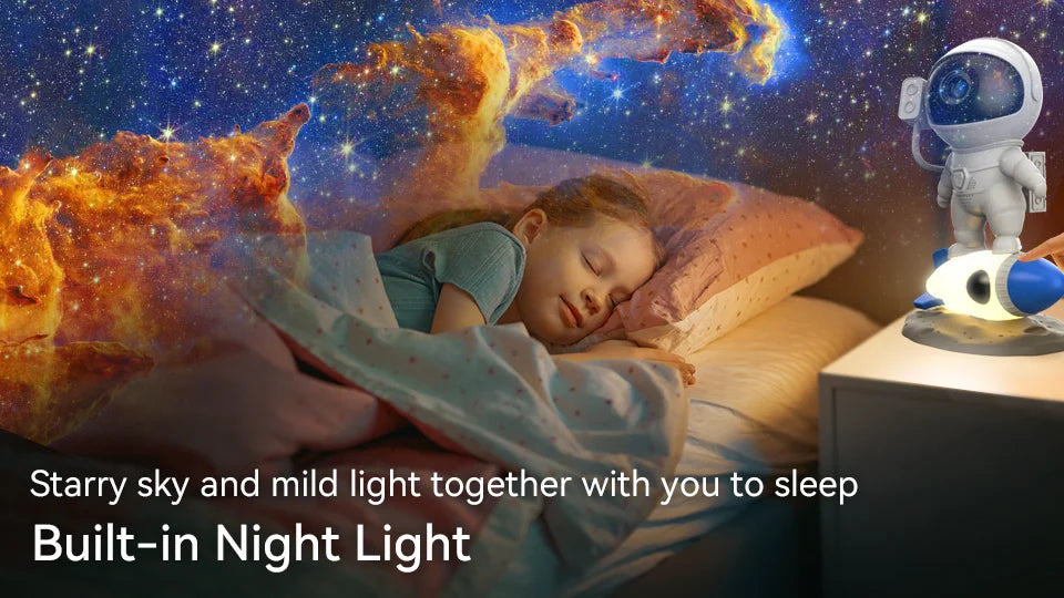Rocket Astronaut Galaxy Projector Night Light Lamp And 13 Film Pieces Sky Projector 360° Rotate Planetarium For Kids Bedroom