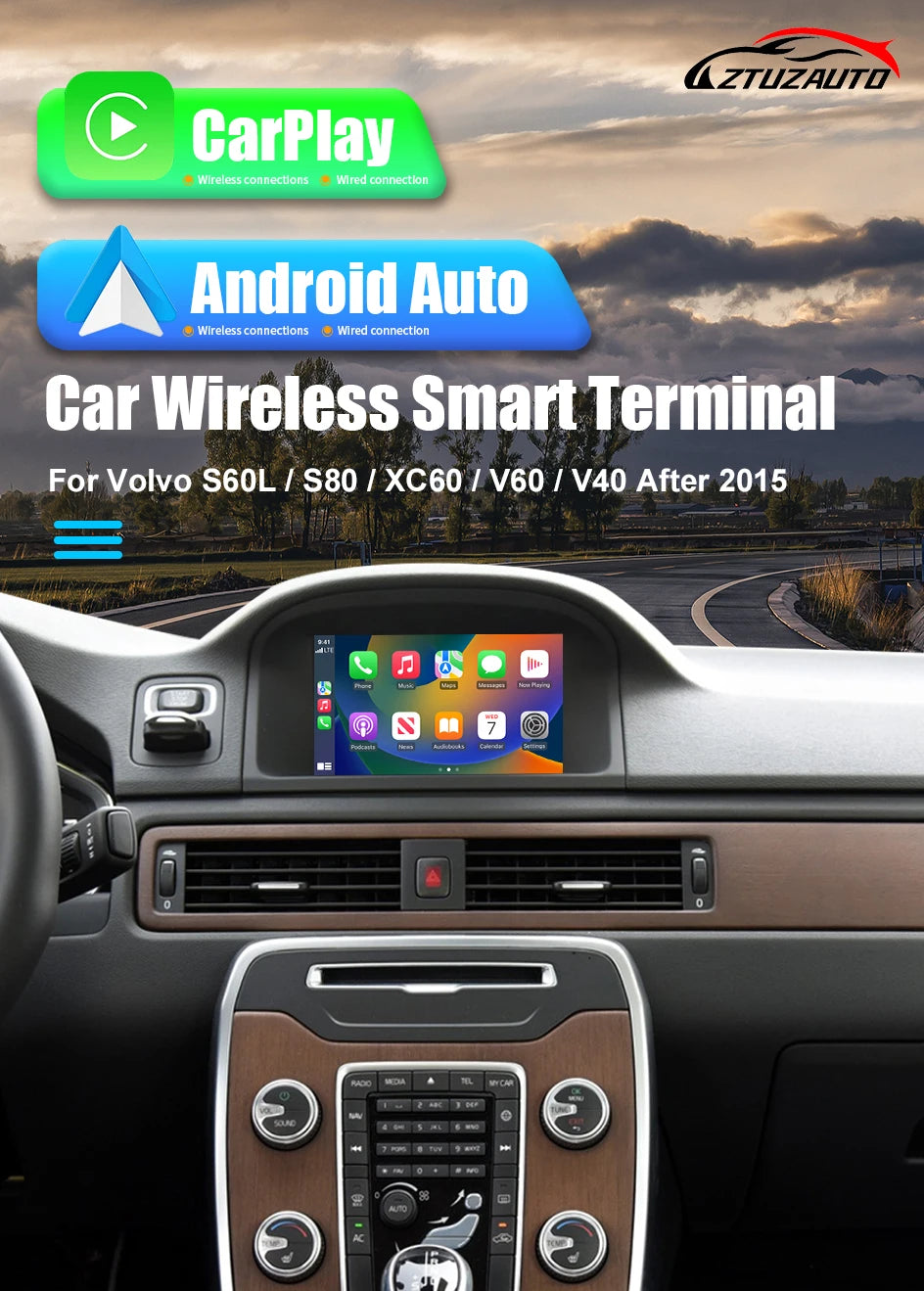 Wireless Apple CarPlay For VOLVO 7‘’ S60 S80 XC60 V60 V40 S60L 2015-2019 Car Play Android Auto Box Mirror Front View Rear Camera