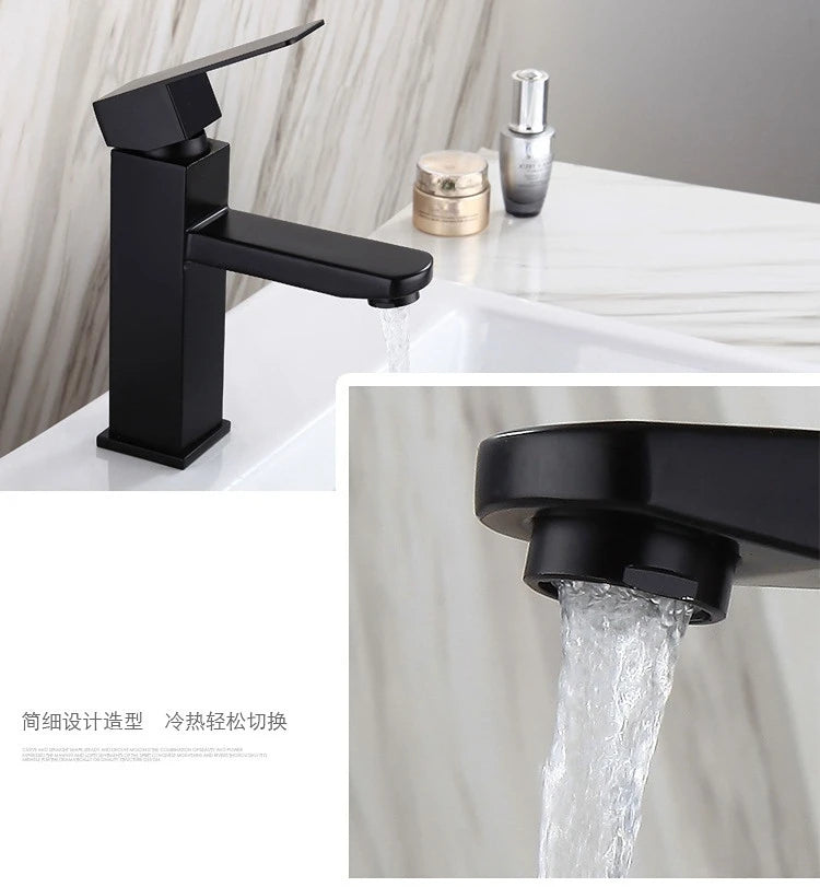 Black Plated Square Stainless Steel Bathroom Basin Faucet Square Vanity Sink Mixer Hot & Cold Lavotory Tap