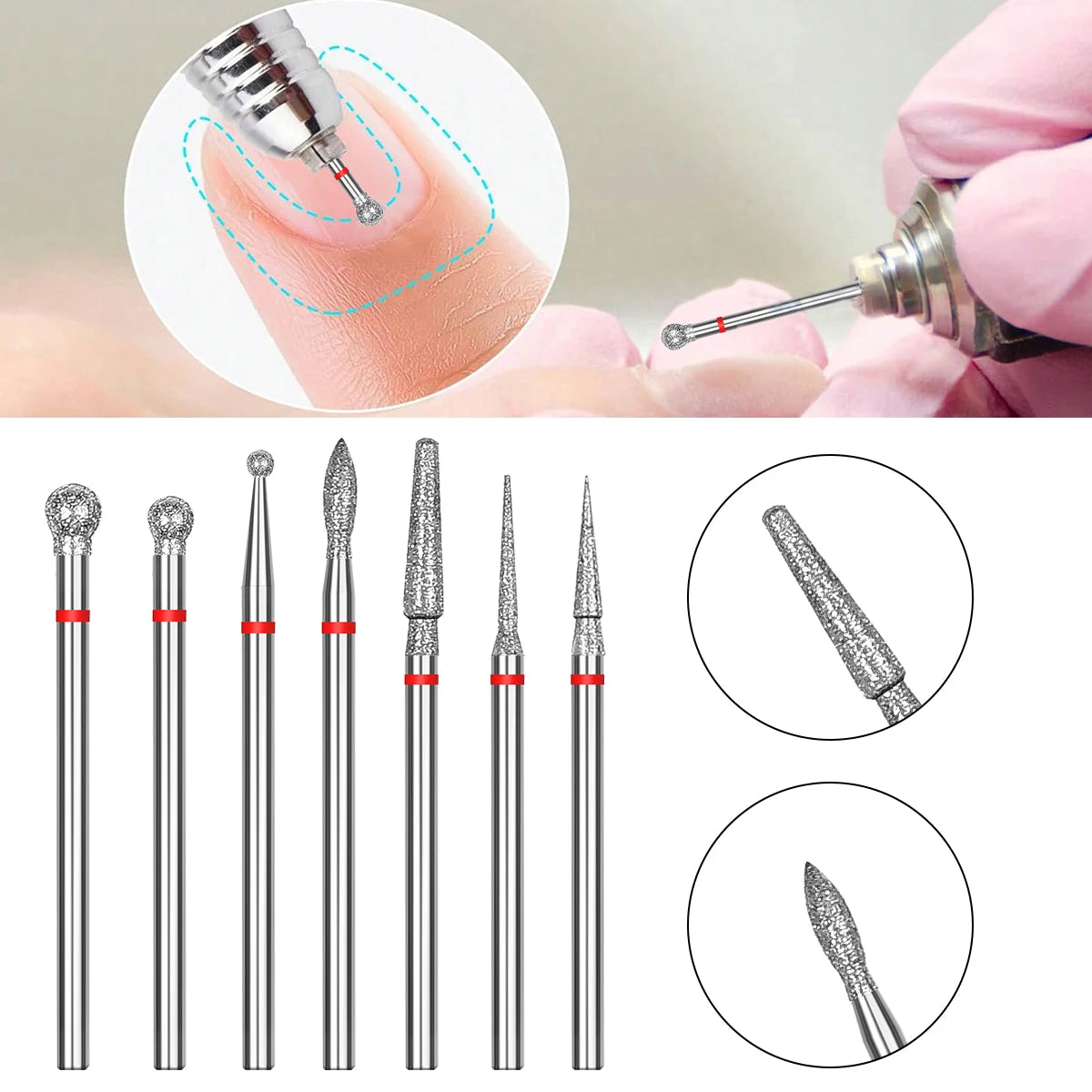 7 Pcs Nail Cone Tip Diamond Drill Bits Electric Cuticle Clean Rotary for Manicure Pedicure Grinding Head Sander Tool