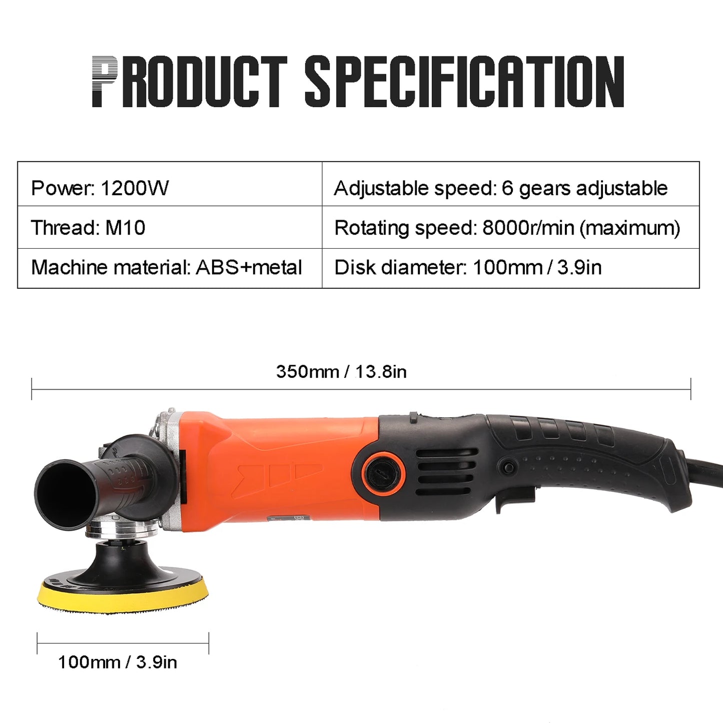 1200W 220V Adjustable Speed 6 Gears Car Electric Polisher Waxing Machine Automobile Furniture Polishing Tool EU Plug