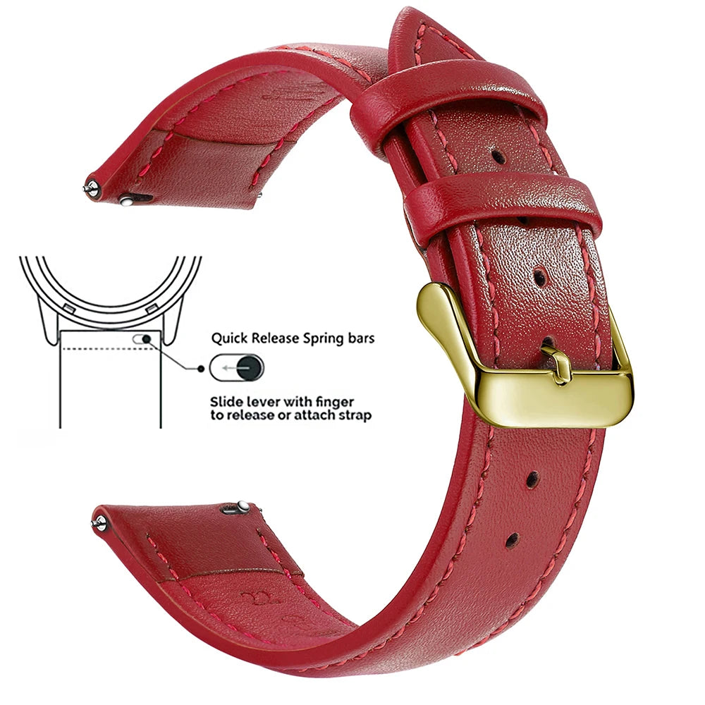 Top Grain Genuine Leather Watch Band, Quick Release 18mm/20mm/22mm Watch Straps, Fits Samsung Galaxy Watch, Garmin Huawei Watch