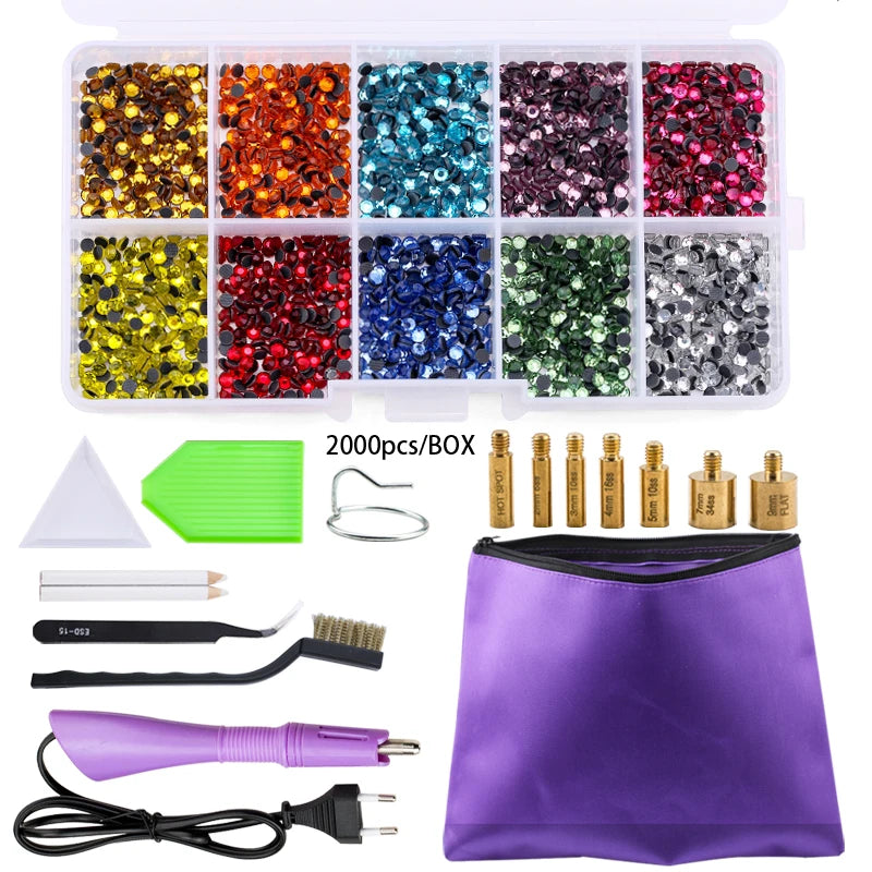 QIAO Hotfix Rhinestones Applicator Tools Kit Iron on Essential Rhinestone Set for Garment Bag Shoes DIY Craft