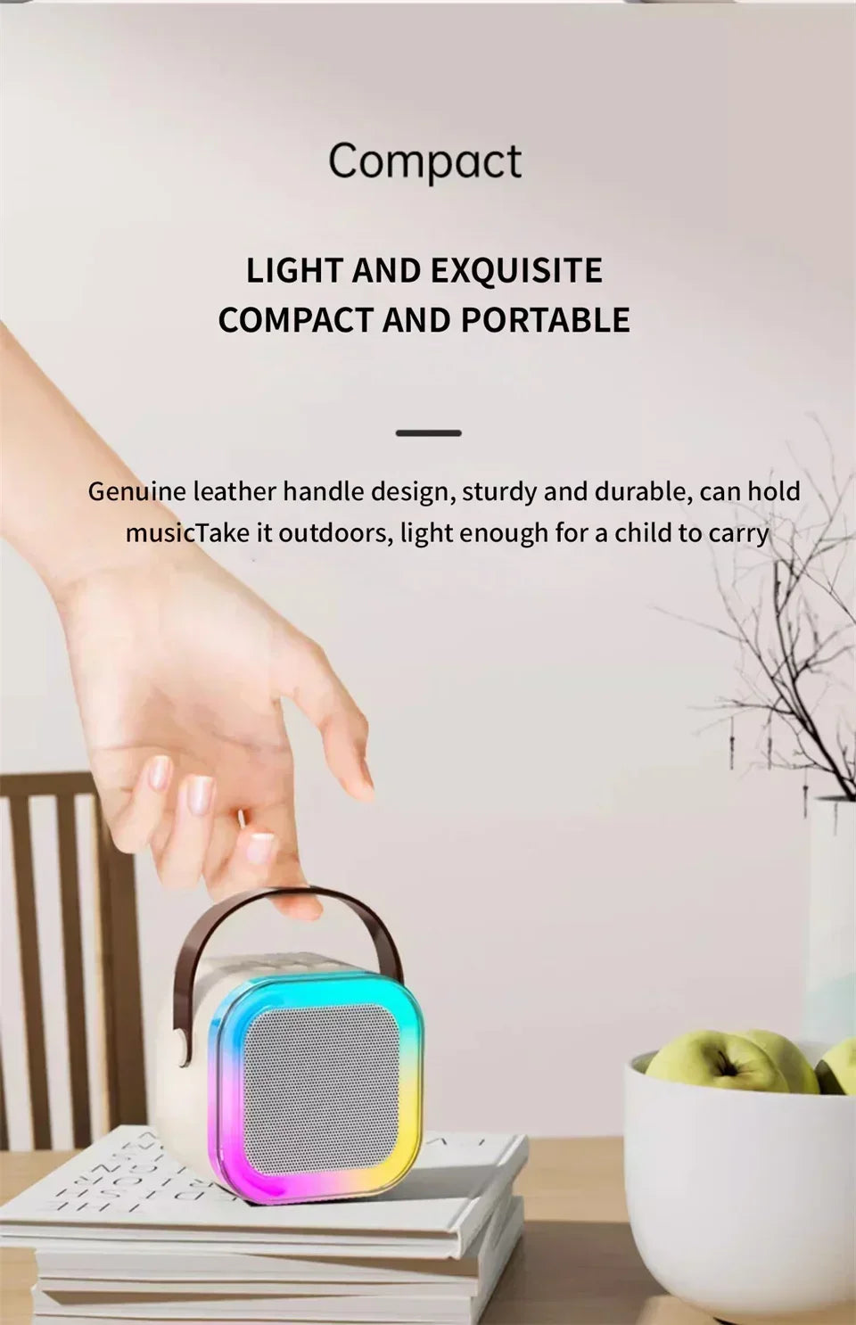 K12 Portable Bluetooth Karaoke Machine with 5.3 PA Speaker System 1-2 Wireless Microphones Home Family Singing Children's Gift