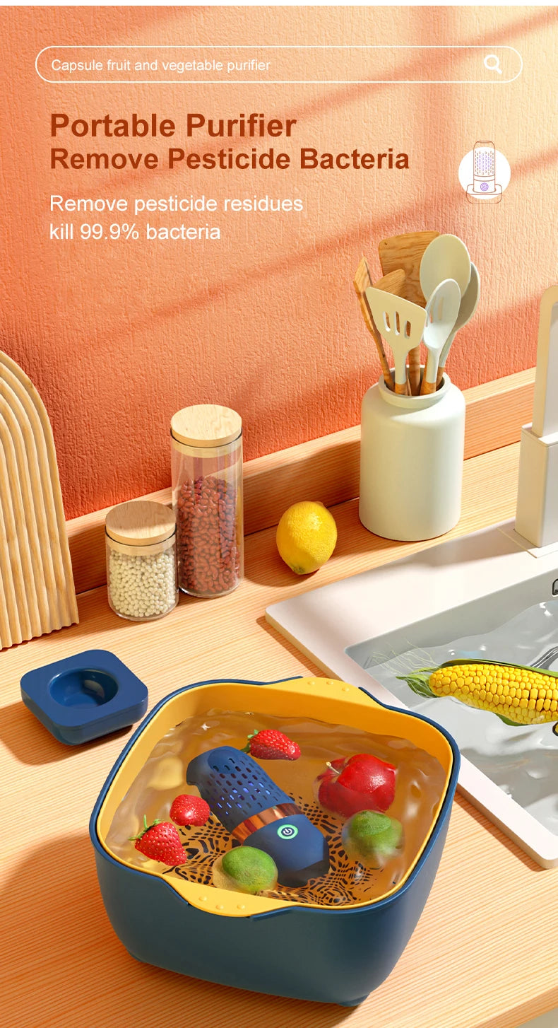 Fruit Vegetable Washing Machine Capsule Shape Wireless Food Purifier Household Pesticide Disinfection Vegetables Cleaner Machine