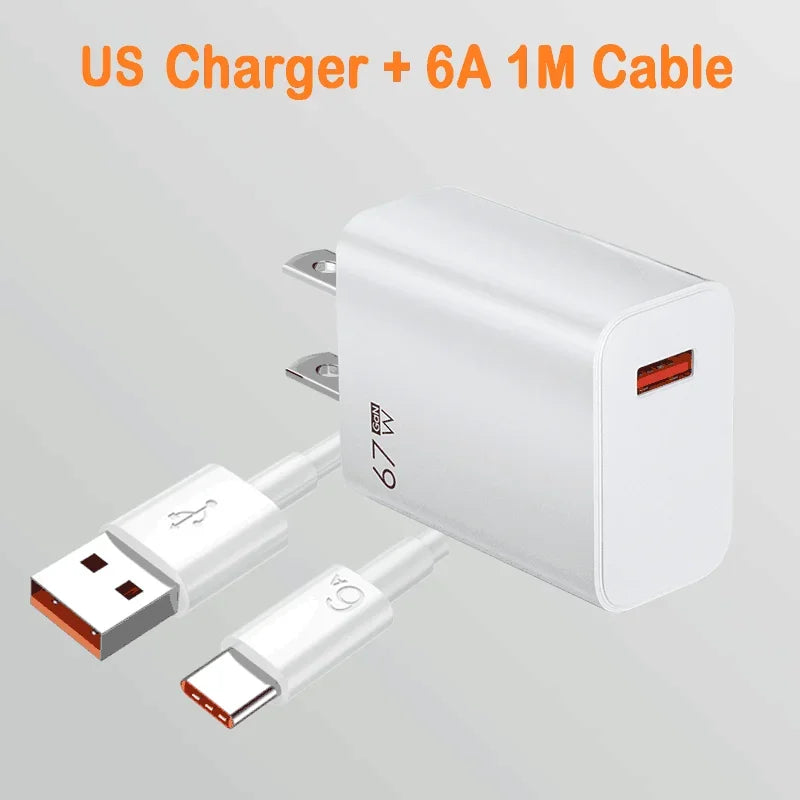 For Xiaomi 67W USB Super Fast Charger 6A Type C Cable Phone Power Adapter For Mi 12 11 POCO X5 X4 Pro Redmi Note9 10 11 Charging