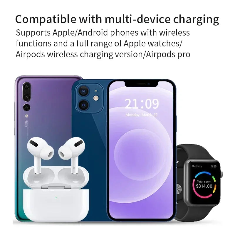 30W Wireless Charger Stand For iPhone15 14 13 12 11 Apple Watch 3 in 1 Foldable Fast Charging Station for Airpods Pro iWatch 8 7