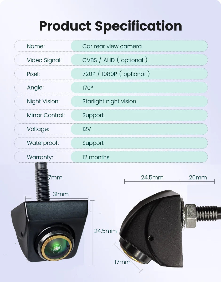 Car Rear View Camera AHD CVBS 1080P Full HD Reversing Image Camera 170° Wide Angle Night Vision Fisheye Len Car Reversing Camera