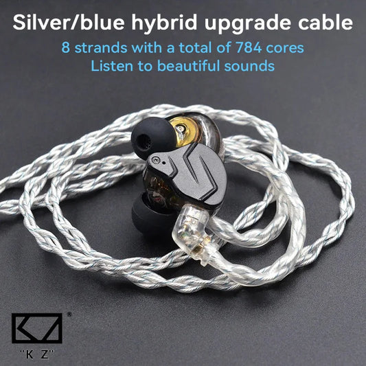 KZ 784 Cores Silver Plated Upgrade Earphone Cables 8 Core Silver Blue Hybrid Headphone With 3.5MM Metal Plug ZAX/DQ6/ZSX/ZSN PRO