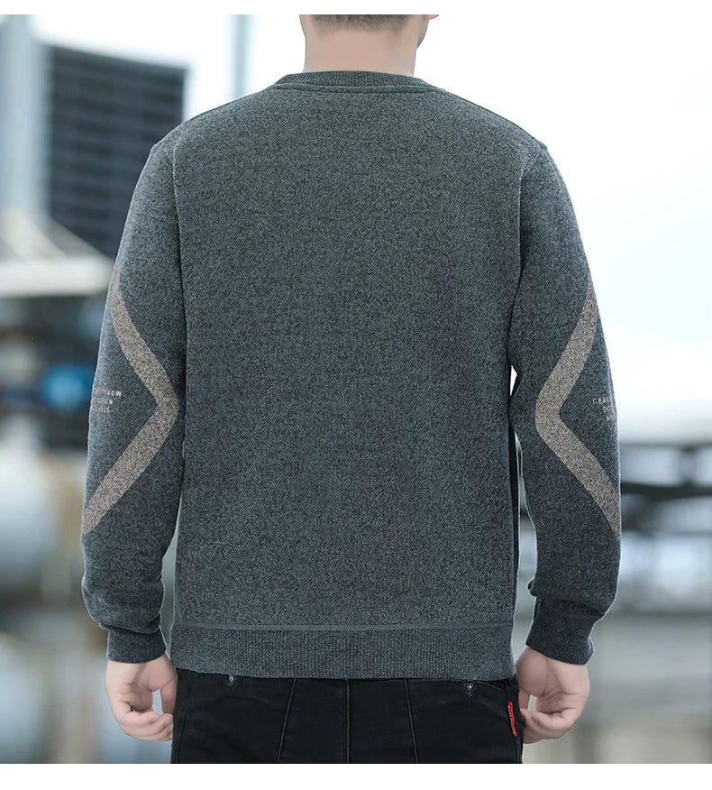 Mens Thickened Sweater Stripe Velvet Pullover Men's Winter Clothes Elegant Luxury Brand Fashion Knitted Sweaters
