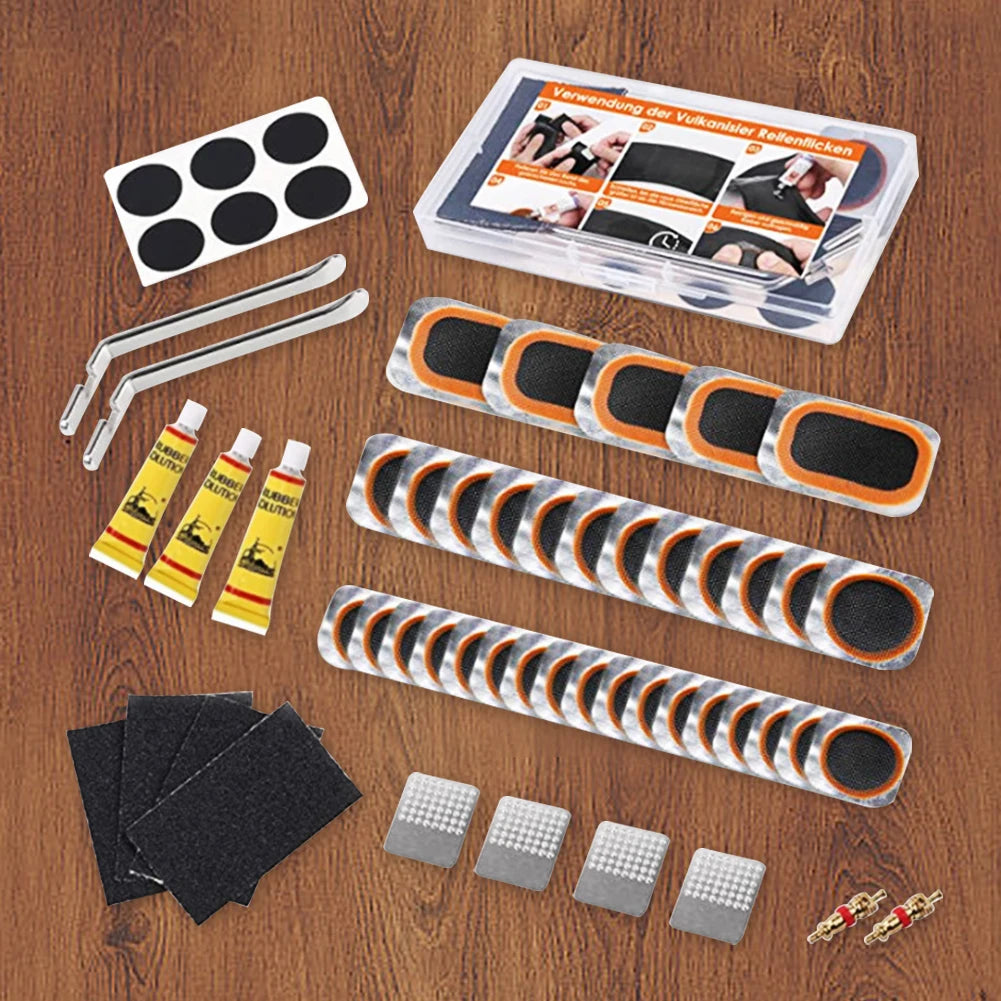 Bike Tire Tyre Tube Repair Kit Cycling Flat Tire Repair Rubber Patch Glue Lever Cycling No Glue Bicycle Inner Tube Puncture Tool
