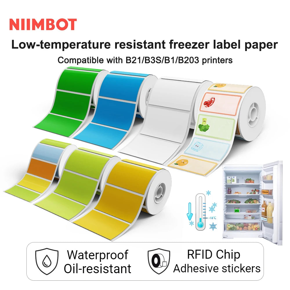 NIIMBOT B21 Thermal Printer kitchen Frozen Label Paper Resistant to Low Temperatures Down To-18°C Sticker Roll for B1 B203 Label