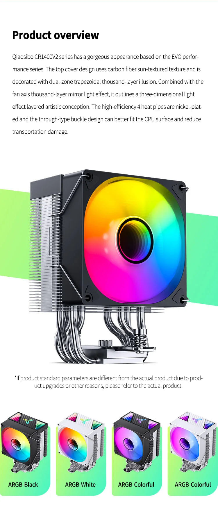 Jonsbo CR 1400 V2 CPU Cooler ARGB Quiet Fan 4 Heat Pipes Air Radiator for LGA1700 1200 115X AM4 AM5 PC Processor Heatsink Cooler