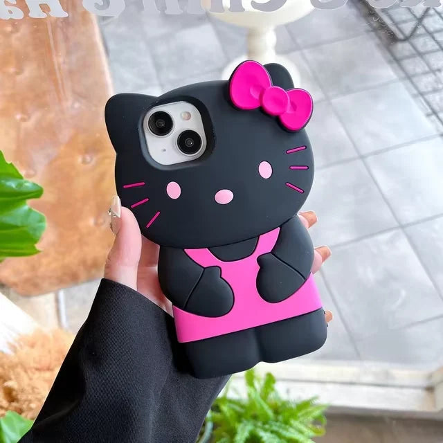 For iPhone 16 15 14 Plus 13 Pro Max 12 Mini 11 X XS Max XR 7 8 SE Color Bowknot Hello Kitty Cartoon Silicon Back Soft Phone Case
