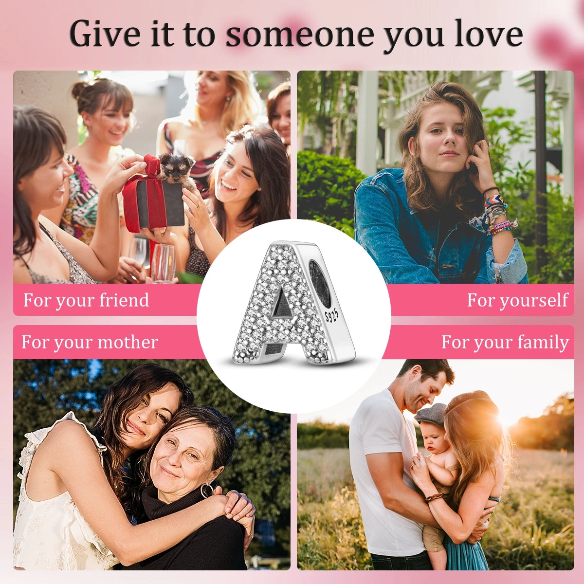 Real 925 Sterling Silver Charms Bracelets Classic 26 Letters Alphabet Charms Beads For Women Fine DIY Wedding Jewelry Gift