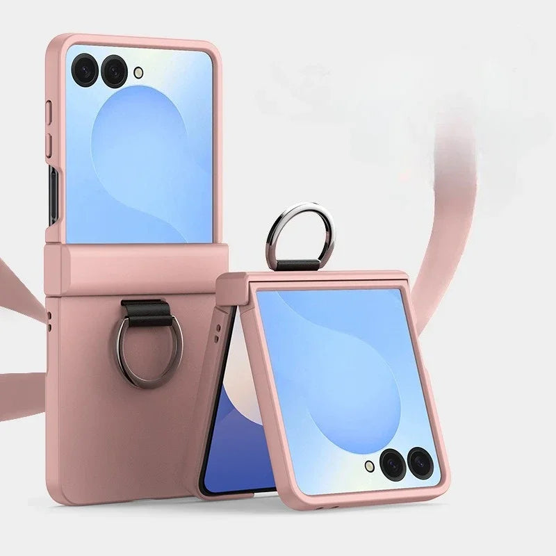 Ring Folding Phone Case for Samsung Galaxy  Z Flip  7 6 5 4 3 ZFlip7 FE All Inclusive Hinge ProtectiveShockproof Cover