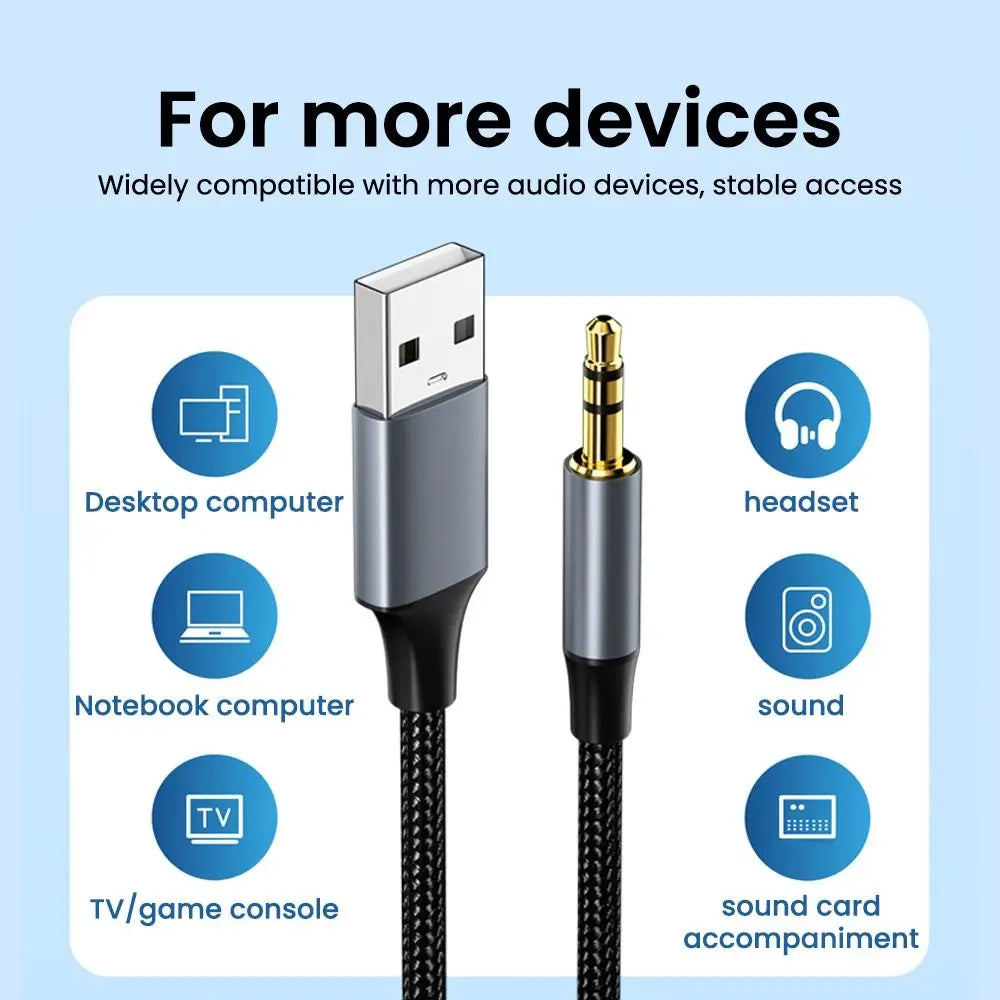 VAORLO USB to 3.5mm Audio Cable Male to Male Stereo USB-A to 3.5 Jack AUX Adapter Wire Headphone Speaker for Laptop PC TV Car