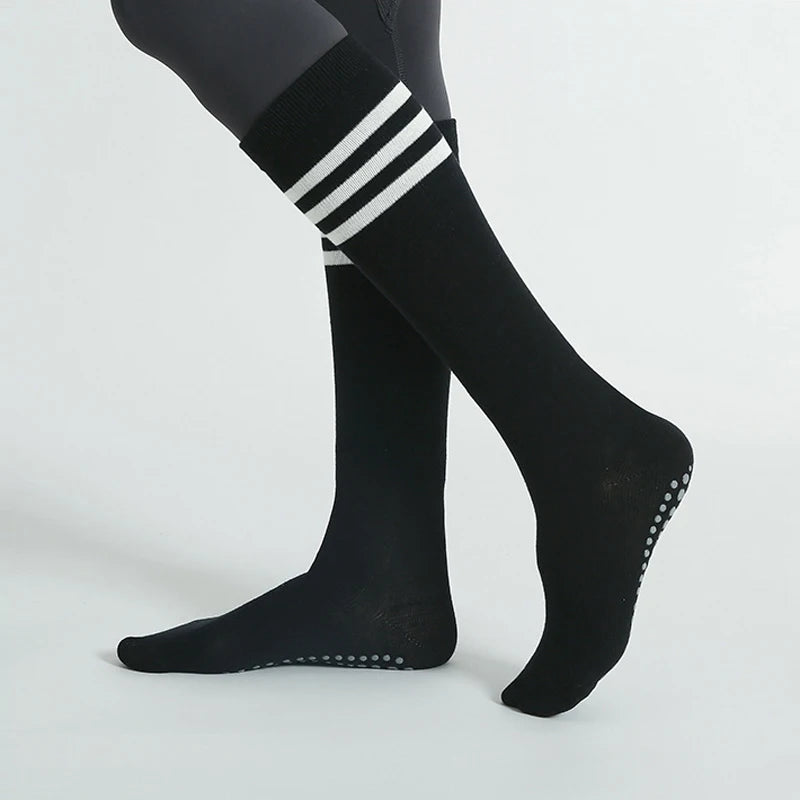 Autumn Winter Women Yoga Socks Striped Cotton Fitness Breathable Pilates Socks Middle Tube Non-Slip Gym Dance Ballet Grip Socks