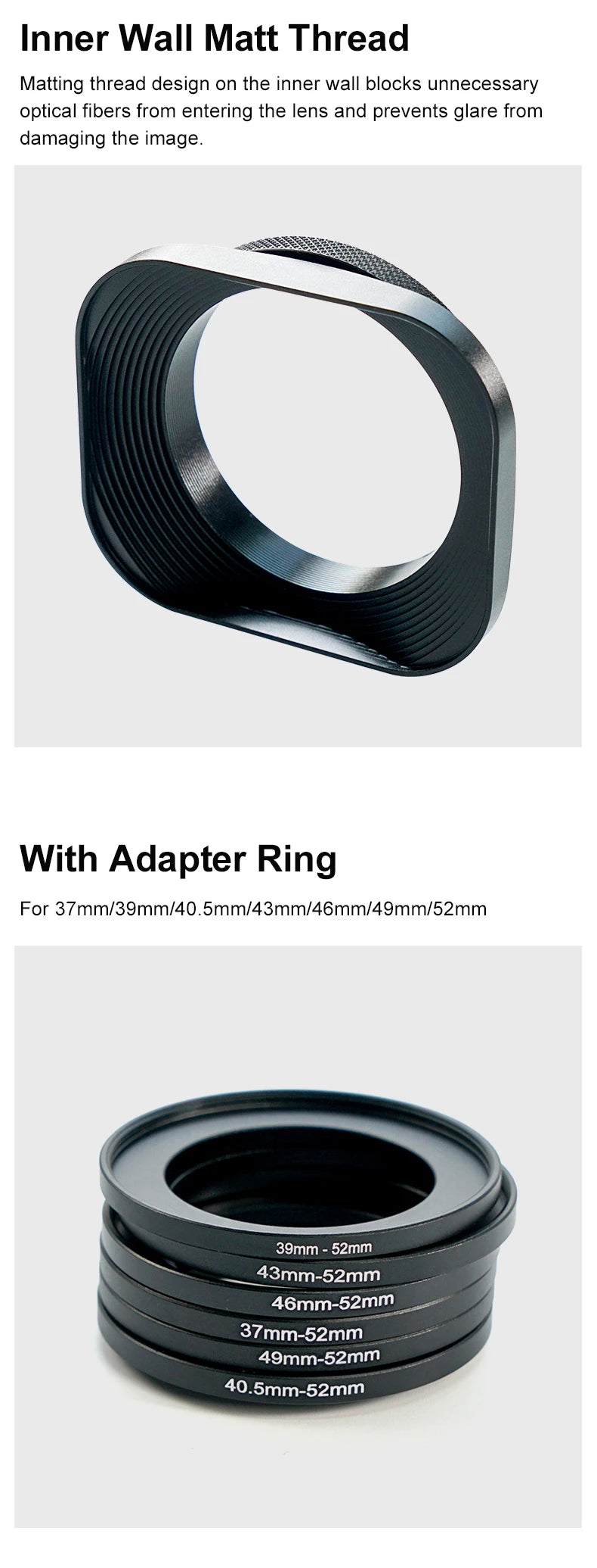 Metal Camera Square Lens Hood Universal Retro Reduce Light for Fuji Fujifim 39mm 43mm 46mm 49mm 52mm Filter Adapter Ring Metal