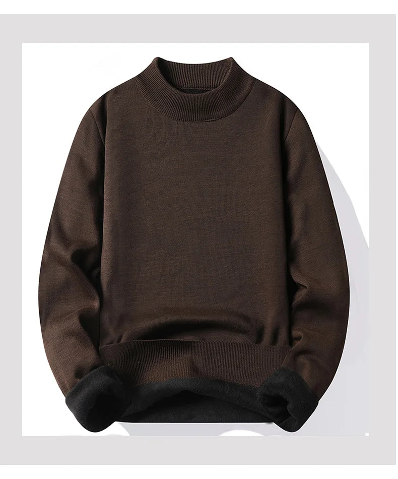 Men's Pullover Soft Sweater Winter Velvet Shirts Brand Clothing Knitted Fleece Warm Cold Blouse Slim Fit Bottom Shirts