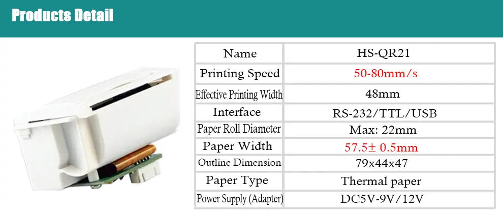 58mm Embedded Receipt Thermal Printer Panel Kiosk Printer with TTL/RS232 Interface