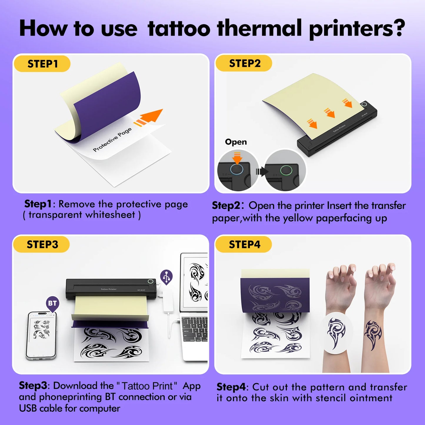 A4 Portable Printer Wireless Thermal Bluetooth Tattoos Printer Mini Thermal Printer A4 Paper Photo Printer From Mobile Phone