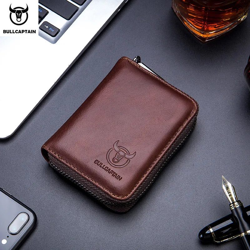 BULLCAPTAIN Leather Credit Card ID Card Holder Wallet Wallet Men Fashion Rfid Card Holder Wallet Business Card Holder Bag